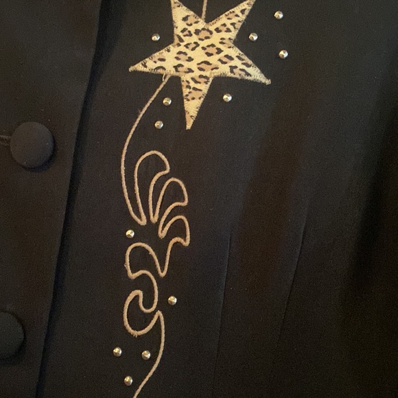 Scully By Marsha Wright Black Vintage Blazer with Leopard Print Stars; size L - Picture 4 of 10